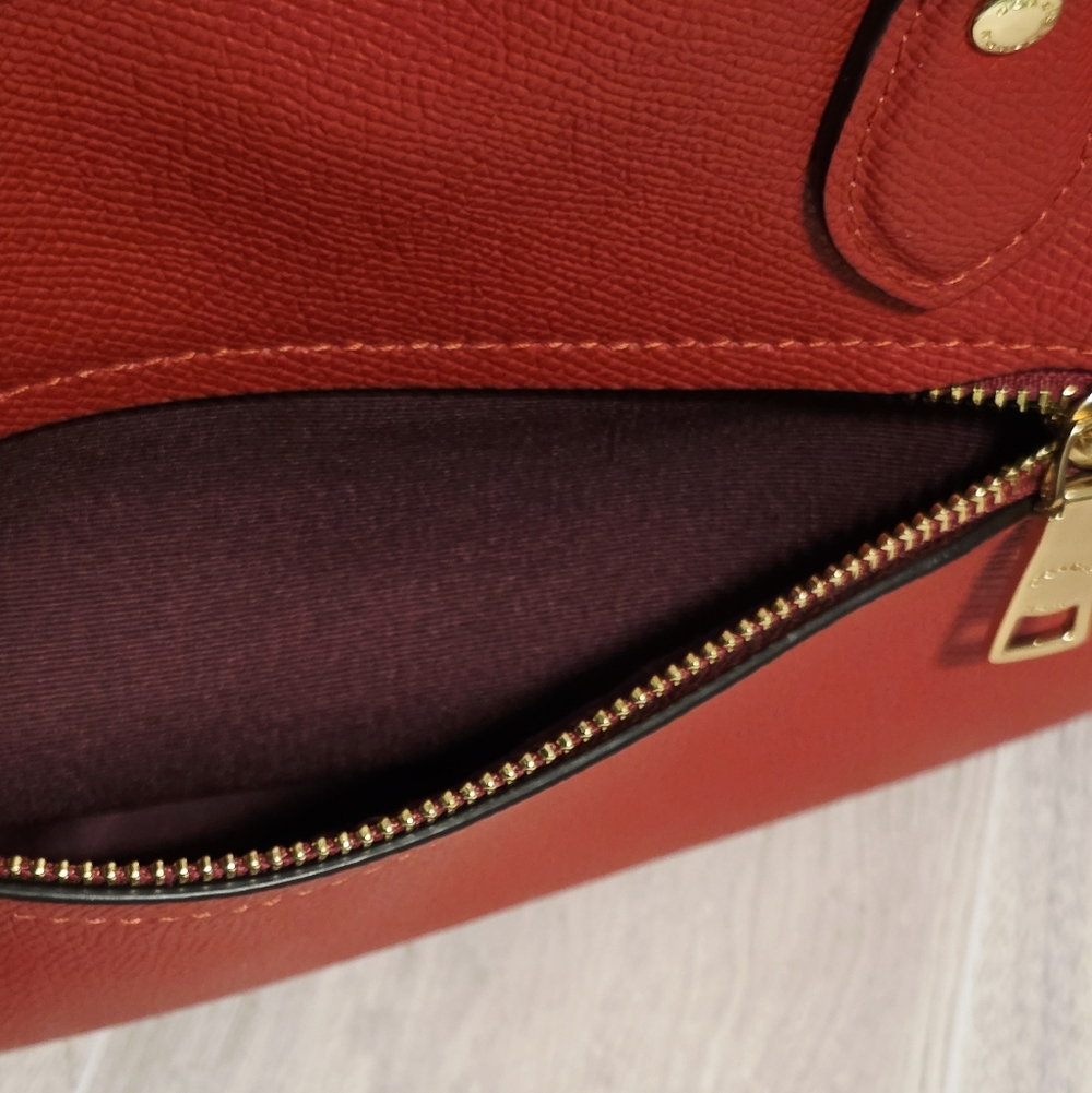 Coach Rowan Satchel Bag Purse Red Leather Crossbody CH322 + Swagger Chain Charms - Picture 16 of 16